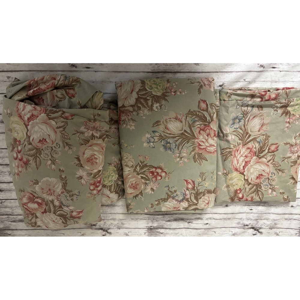 Vintage RALPH LAUREN Charlotte Green Floral French Country Twin Fitted Sheet SET